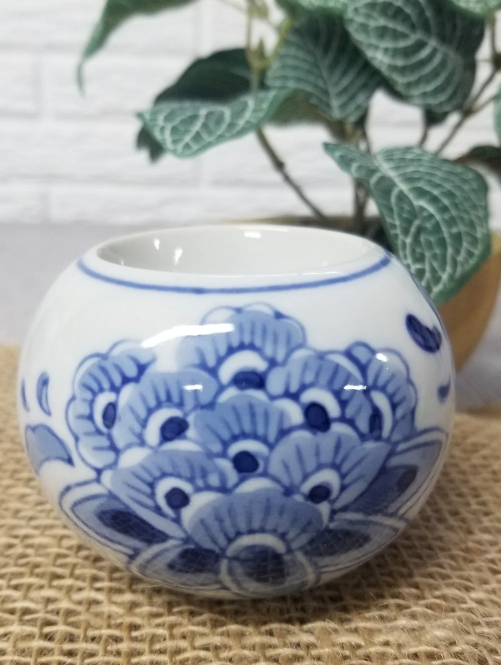 Blue Floral Candle Holder
